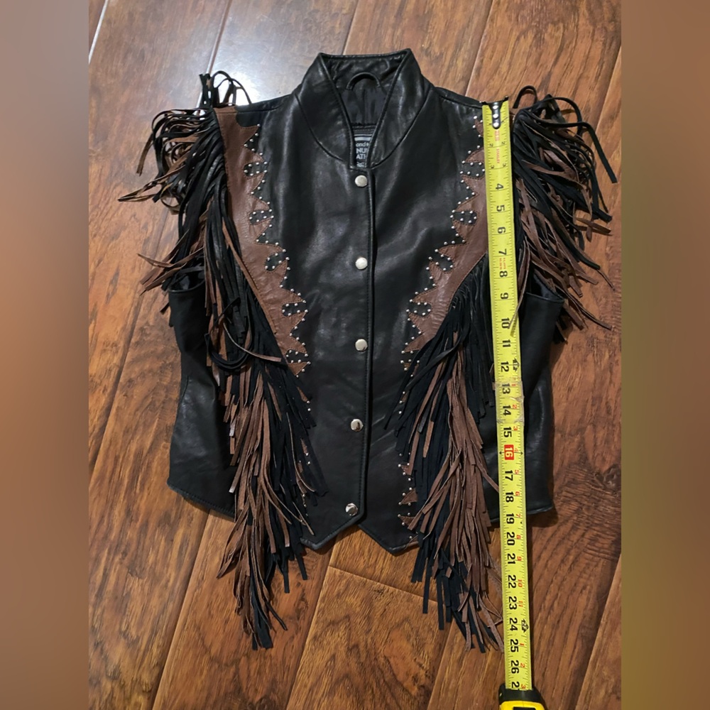 Diamond Supply Co Black and Brown Leather Jacket with Fringe western/ biker vest